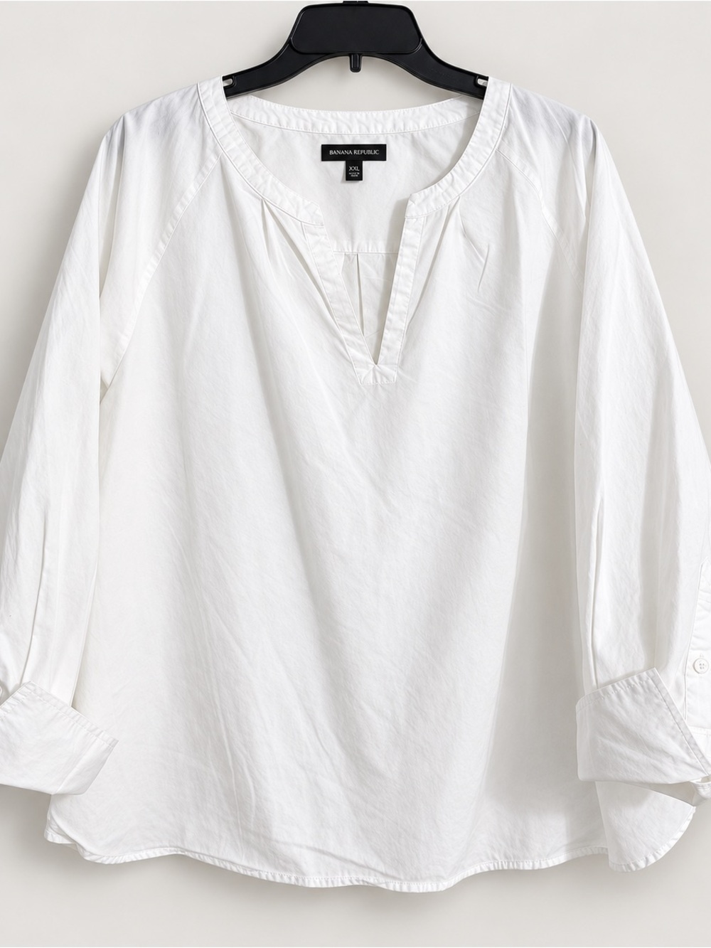 Banana Republic White Split-Neck Cotton Blouse
